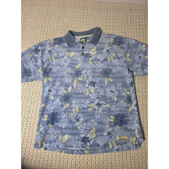 Tommy Bahama Other - Tommy Bahama Polo Shirt Mens XL Blue Excellent Pineapple Floral Cotton Short Slv